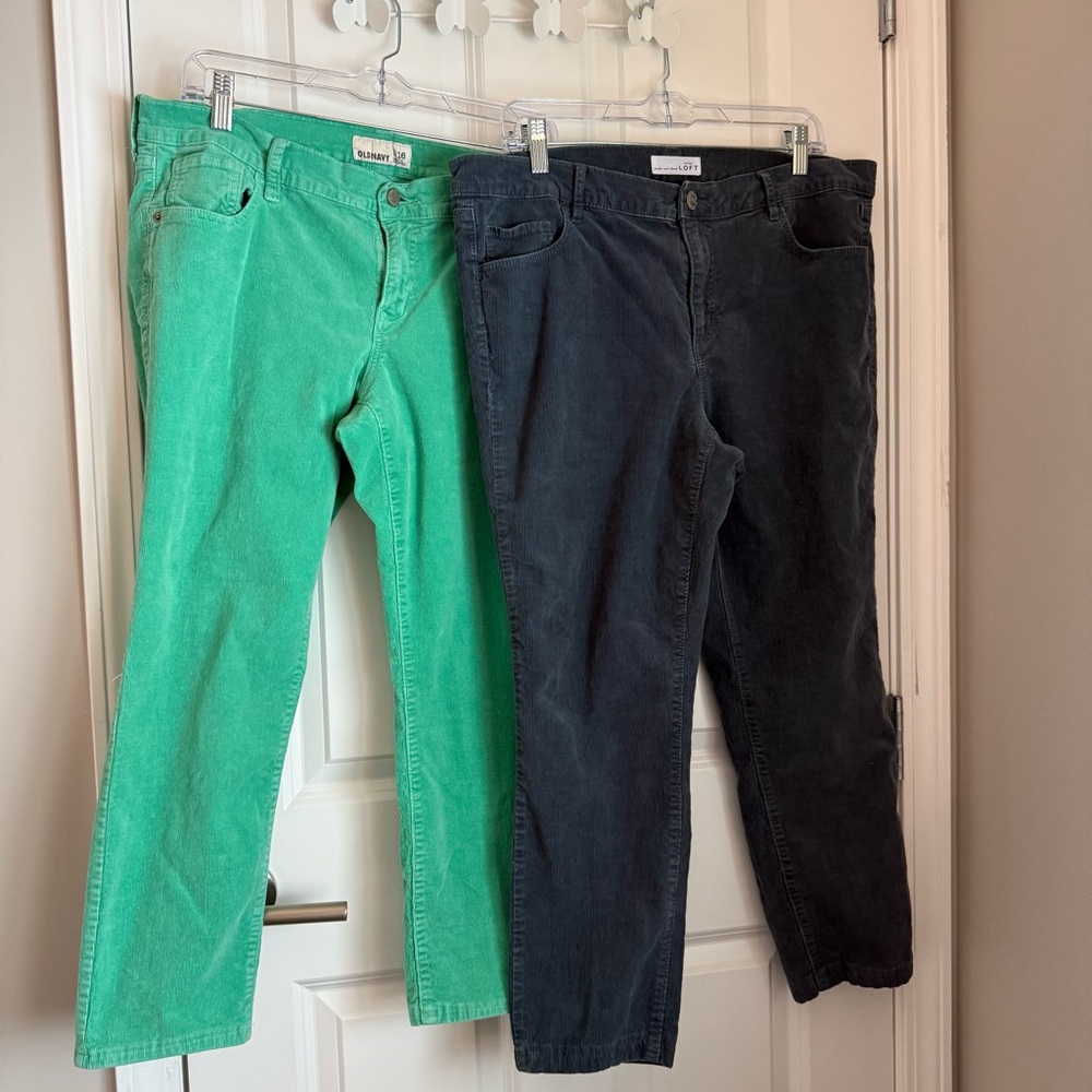 Lot Of 2 Corduroy Pants, Green and Steel Blue. Altered. Used. 14/16